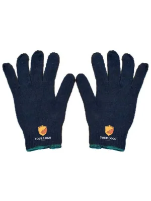 Knitted Cotton Blue   Work Gloves with  Custom Logo Print